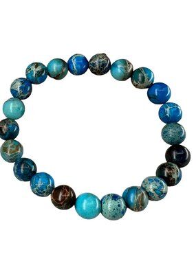 8mm Natural Sea Sediment Blue Imperial Jasper Bead Bracelet Gemstone Custom Size